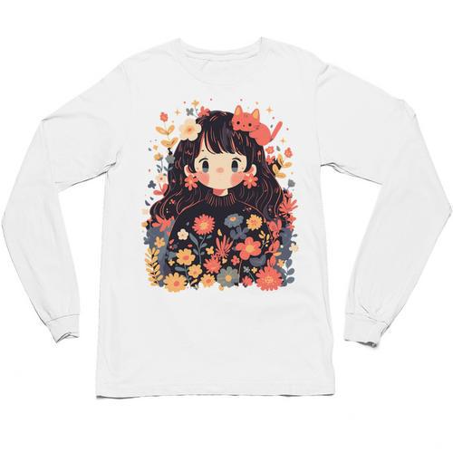 Cottagecore Wild Flowers Book Reader Cat Nature Soft Unisex Long Sleeve T-Shirt - Bookorys AU