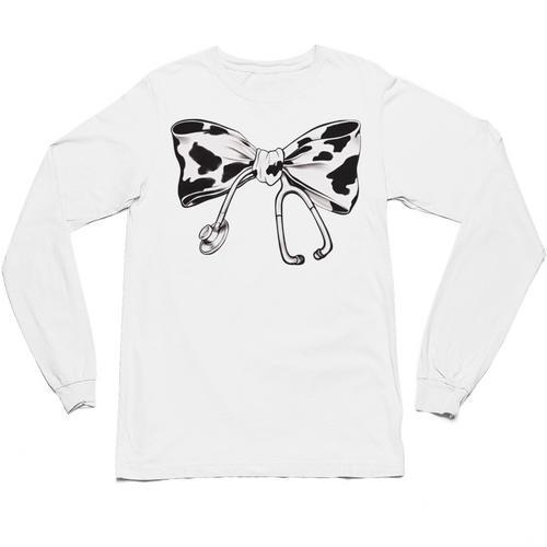 Cow Print Bow And Stethoscope Nurse RN Graduation Coquette Unisex Long Sleeve T-Shirt - Best Gift Smart