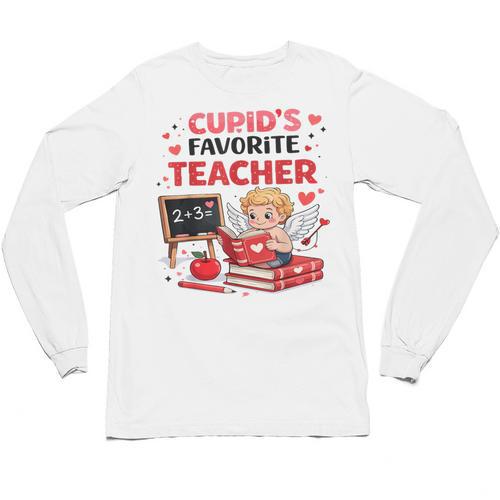 Cupid's Favorite Math Teacher Valentine Reading Book Women Unisex Long Sleeve T-Shirt - Bookorys