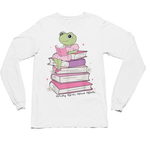 Cute Book Lover Frog Pretty Girls Read Books Kawaii Reading Unisex Long Sleeve T-Shirt - Bookorys CA