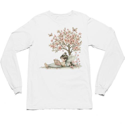 Cute Fairy Reading Fairycore Aesthetic Book Lover Unisex Long Sleeve T-Shirt - Bookorys