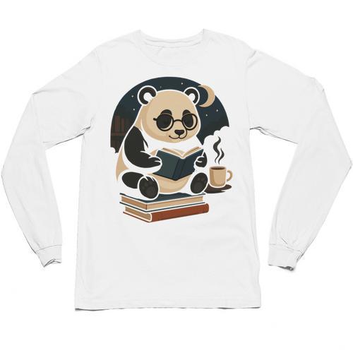 Cute Panda Reading Book Under Moon Bookworm Coffee Lover Unisex Long Sleeve T-Shirt - Bookorys CA