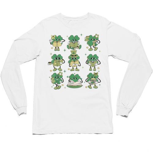 Cute Shamrock Reading Books St Patrick's Day Teacher Reading Unisex Long Sleeve T-Shirt - Bookorys