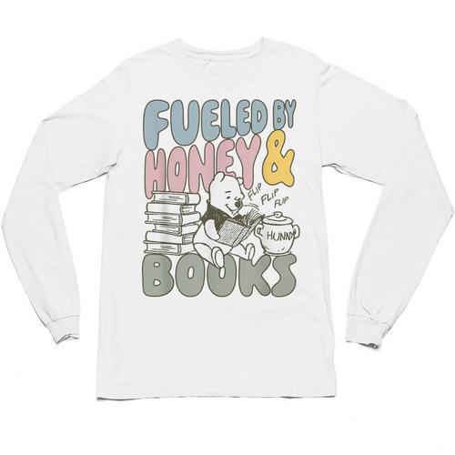 Disney Winnie The Pooh Fueled By Honey & Books Sketch Unisex Long Sleeve T-Shirt - Bookorys