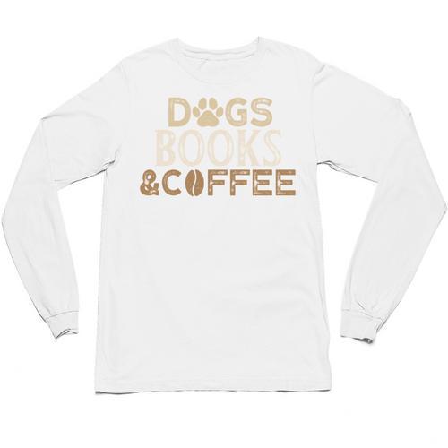 Dogs Books & Coffee Unisex Long Sleeve T-Shirt - Bookorys CA