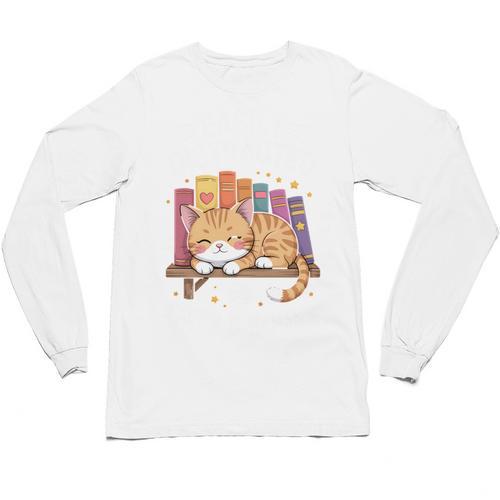 Easily Distracted By Cats And Books Cute Cat Sleeping Girls Unisex Long Sleeve T-Shirt - Bookorys AU