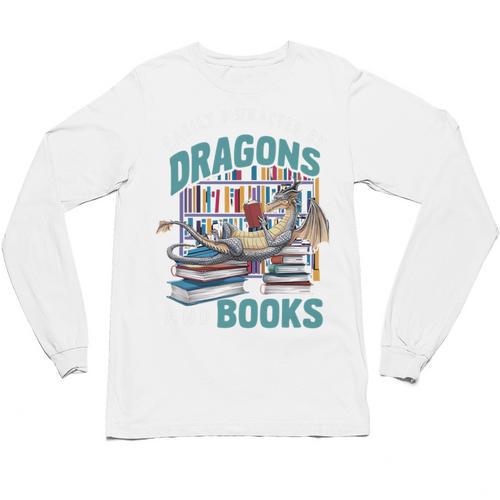 Easily Distracted By Dragons And Books Bookworm Unisex Long Sleeve T-Shirt - Bookorys UK