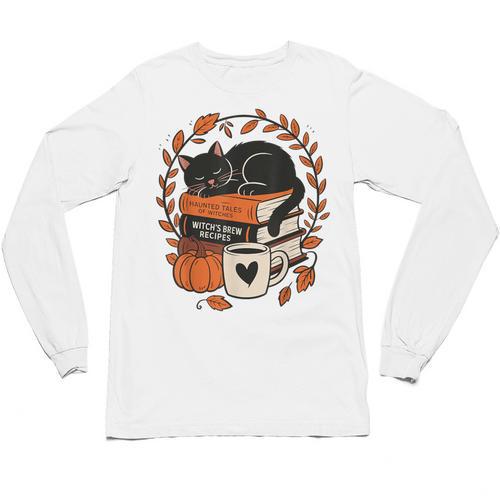 Fall Book Teacher Cat Books Halloween Autumn Librarian Unisex Long Sleeve T-Shirt - Bookorys AU