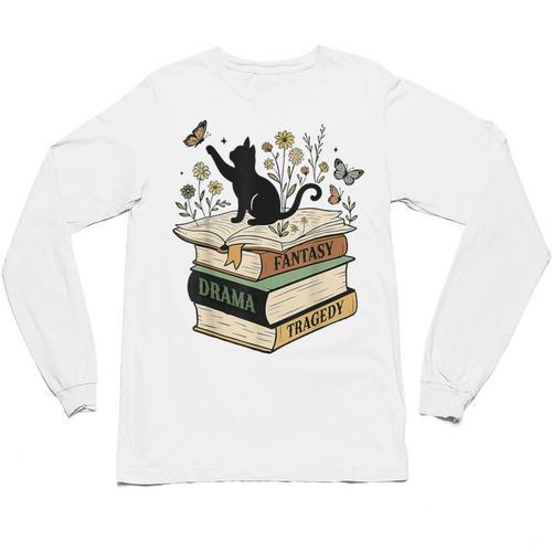 Fantasy Drama Tragedy Cat Book Lover Reading Humor Unisex Long Sleeve T-Shirt - Bookorys AU