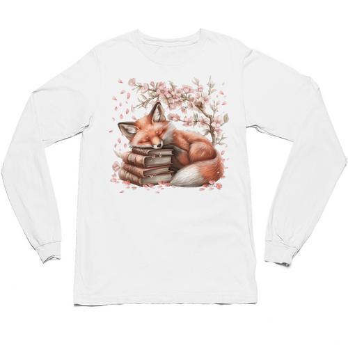 Fox And Book Lover Graphic For Women And Spring Pink Flower Unisex Long Sleeve T-Shirt - Bookorys CA