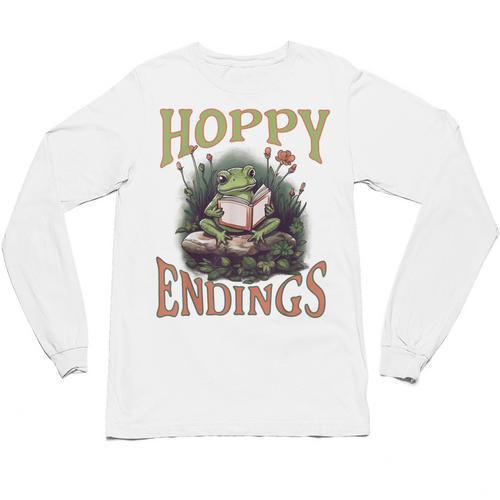Frog Floral Cottage Core Reading Book Hoppy Endings Unisex Long Sleeve T-Shirt - Bookorys DE