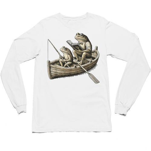 Frog Frogs Fishing & Book Vintage Classic Cottagecore Frog Unisex Long Sleeve T-Shirt - Bookorys DE