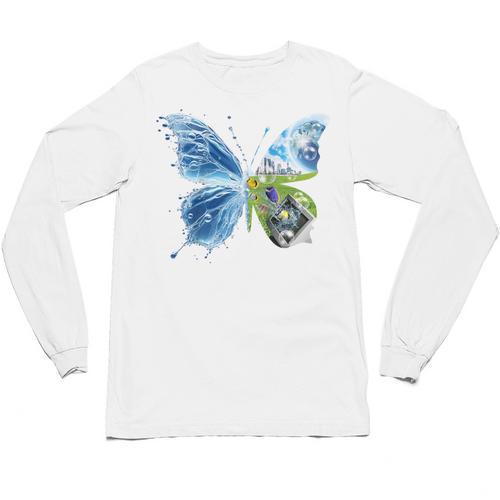 Frutiger Aero Aesthetic Butterfly Computer Fishes Scenery Raglan Baseball Tee Unisex Long Sleeve T-Shirt - Figerry
