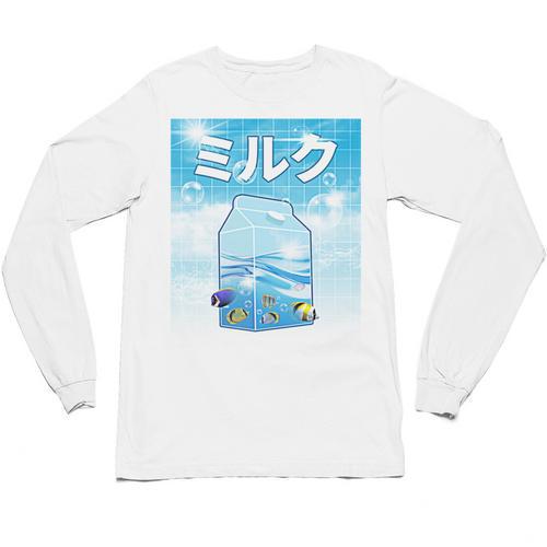 Frutiger Aero Aesthetic Tech Kawaii Milk Underwater Fishes Unisex Long Sleeve T-Shirt - Figerry