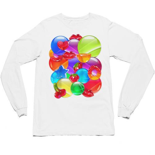 Frutiger Aero Aesthetic Tech Orb Pattern Heart Cherry Lips Raglan Baseball Tee Unisex Long Sleeve T-Shirt - Figerry