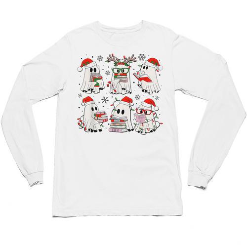 Ghost Book Reading Christmas Books Lover Teacher Kids Unisex Long Sleeve T-Shirt - Bookorys