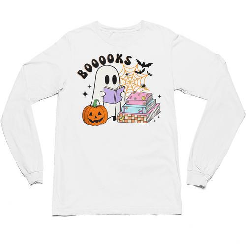 Ghost Reading Halloween Women Teacher Book Lover Unisex Long Sleeve T-Shirt - Bookorys UK