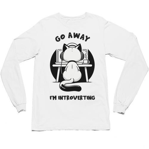 Go Away I'm Introverting Cat With Coffee Unisex Long Sleeve T-Shirt - Raresse