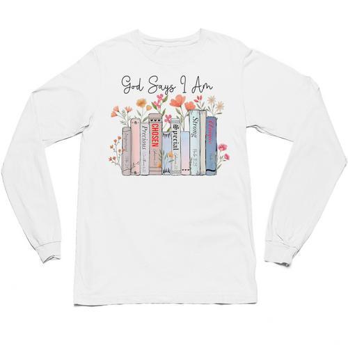 God Says I Am Book Bible Verse Christian Girls Women Unisex Long Sleeve T-Shirt - Bookorys DE