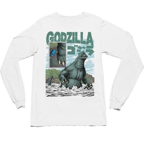 Godzilla Ocean Scene Comic Book Illustration Movie Monster Unisex Long Sleeve T-Shirt - Bookorys UK