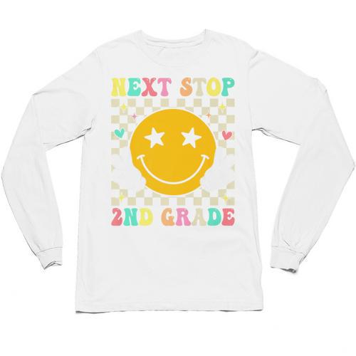 Groovy Next Stop 2nd Grade 1st Grade Graduation 2025 Premium Unisex Long Sleeve T-Shirt - Best Gift Smart