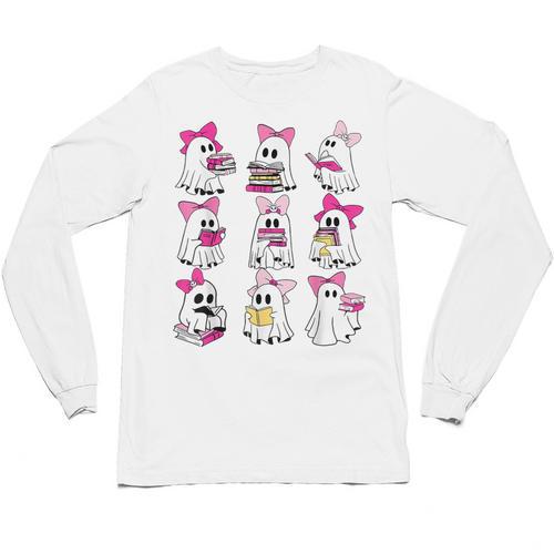 Halloween Pink Ghost Read More Books Spooky Boo Teacher Kids Unisex Long Sleeve T-Shirt - Bookorys
