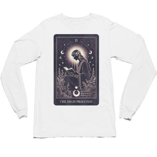 High Priestess Tarot Art Celestial Mystic Book Lover Unisex Long Sleeve T-Shirt - Bookorys AU