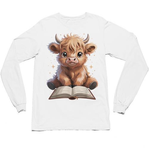Highland Cow Reading Book Bookworm Unisex Long Sleeve T-Shirt - Bookorys