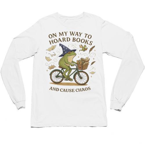 On My Way To Hoard Frog Books And Cause Cottagecore Chaos Unisex Long Sleeve T-Shirt - Bookorys