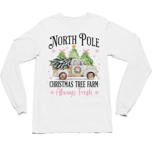 Holiday Scene Nostalgia North Pole Tree Farm Merry Christmas Unisex Long Sleeve T-Shirt - Figerry