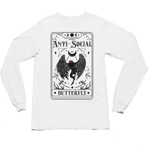 Introvert Apparel Emporium Mothman Tarot Card Antisocial Butterfly Cryptozoologist -Adults Grey Unisex Long Sleeve T-Shirt - Raresse