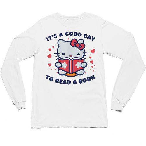 It's a Good Day To Read a Book Cute Cat Book Day Girls Boys Unisex Long Sleeve T-Shirt - Bookorys CA