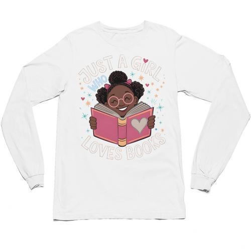 Just A Girl Who Loves Books Cute African American Afro Unisex Long Sleeve T-Shirt - Bookorys CA