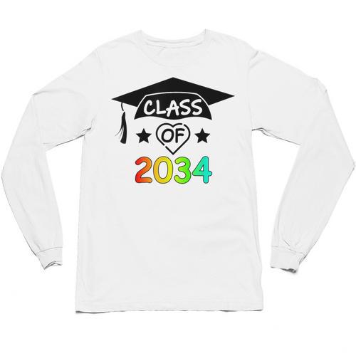 K -12th Grade Hand Prints Space Graduation Class Of 2034 Unisex Long Sleeve T-Shirt - Best Gift Smart