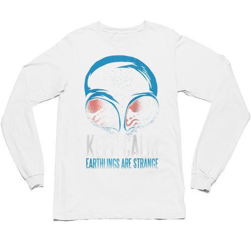 Keep Calm Earthlings Are Strange Alien Introvert Raglan Baseball Tee Unisex Long Sleeve T-Shirt - Raresse