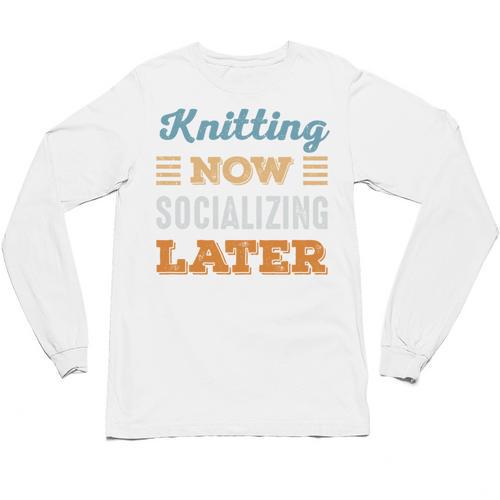 Knitting Now Minimal Socializing Introvert Vintage Unisex Long Sleeve T-Shirt - Raresse