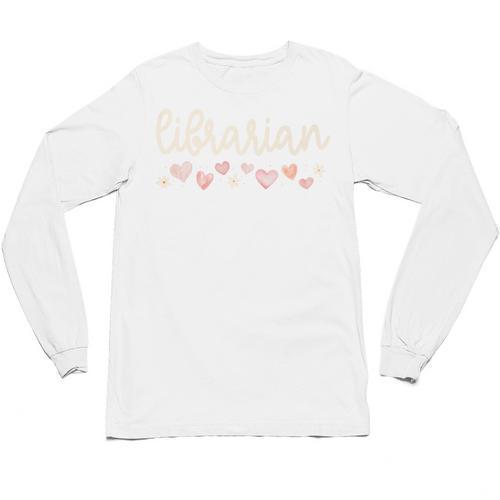 Librarian Valentines Day Daisy School Library Book Lover Premium Unisex Long Sleeve T-Shirt - Bookorys