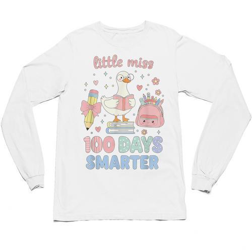 Little Miss 100 Days Smarter Cute Goose Reading Books Girls Unisex Long Sleeve T-Shirt - Bookorys DE