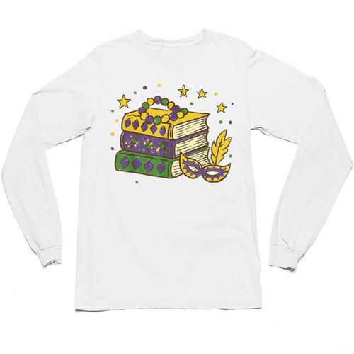 Mardi Gras Book Lover Reading Reader Men Women Kids Unisex Long Sleeve T-Shirt - Bookorys
