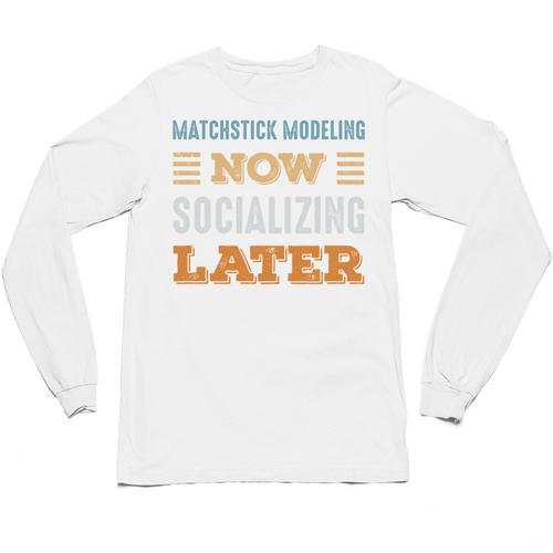 Matchstick Modeling Now Minimal Socializing Introvert Unisex Long Sleeve T-Shirt - Raresse