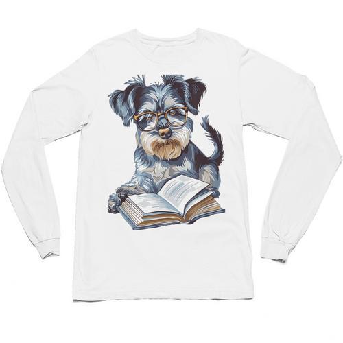Nerdy Schnauzer Dog Book Lover Glasses Cute Pet For Men Women Kids Unisex Long Sleeve T-Shirt - Bookorys