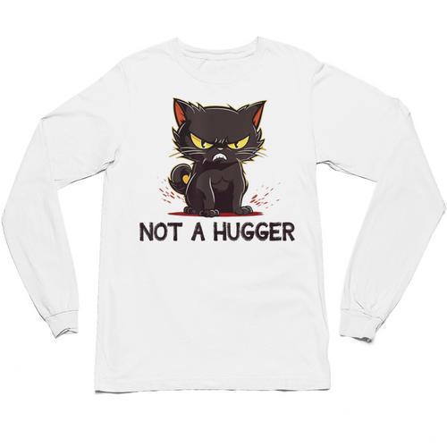 Not A Hugger Tee Angry Cat Sarcastic Cute Introvert Unisex Long Sleeve T-Shirt - Raresse