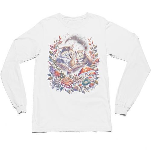 Opossum Racoon Floral Book Lover Cottagecore Fairycore Unisex Long Sleeve T-Shirt - Bookorys DE