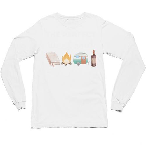 The Perfect Weekend Camping Essentials Wine Books Campfire Unisex Long Sleeve T-Shirt - Bookorys CA