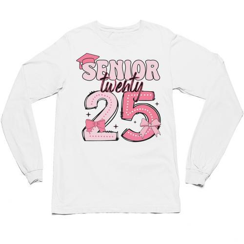 Pink Coquette Bow Senior 2025 Back To School Graduation Girl Unisex Long Sleeve T-Shirt - Best Gift Smart