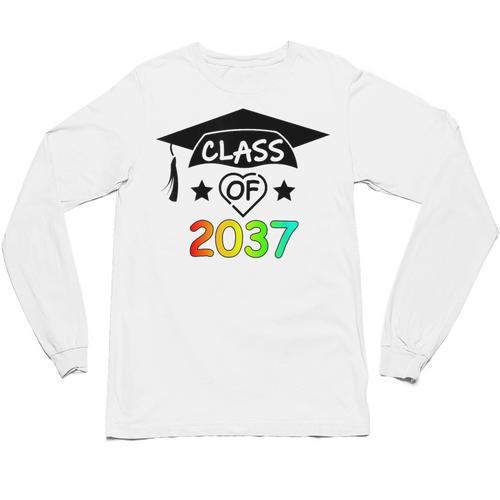 Pre-K -12th Grade Hand Prints Space Graduation Class Of 2037 Unisex Long Sleeve T-Shirt - Best Gift Smart