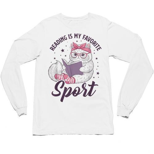 Reading Is My Favorite Sport Saying Cat And Book Lover Unisex Long Sleeve T-Shirt - Bookorys AU