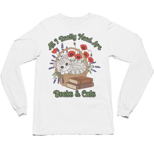 All I Really Need Are Books And Cats Book Lover Tee Unisex Long Sleeve T-Shirt - Bookorys DE