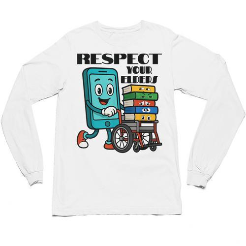 Respect Elders Cellphone Pushing Books In a Wheelchair Unisex Long Sleeve T-Shirt - Bookorys UK