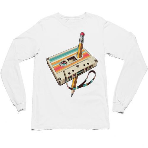 Retro Cassette Tape & Pencil Rewind Nostalgia Party 80s 90s Premium Unisex Long Sleeve T-Shirt - Figerry